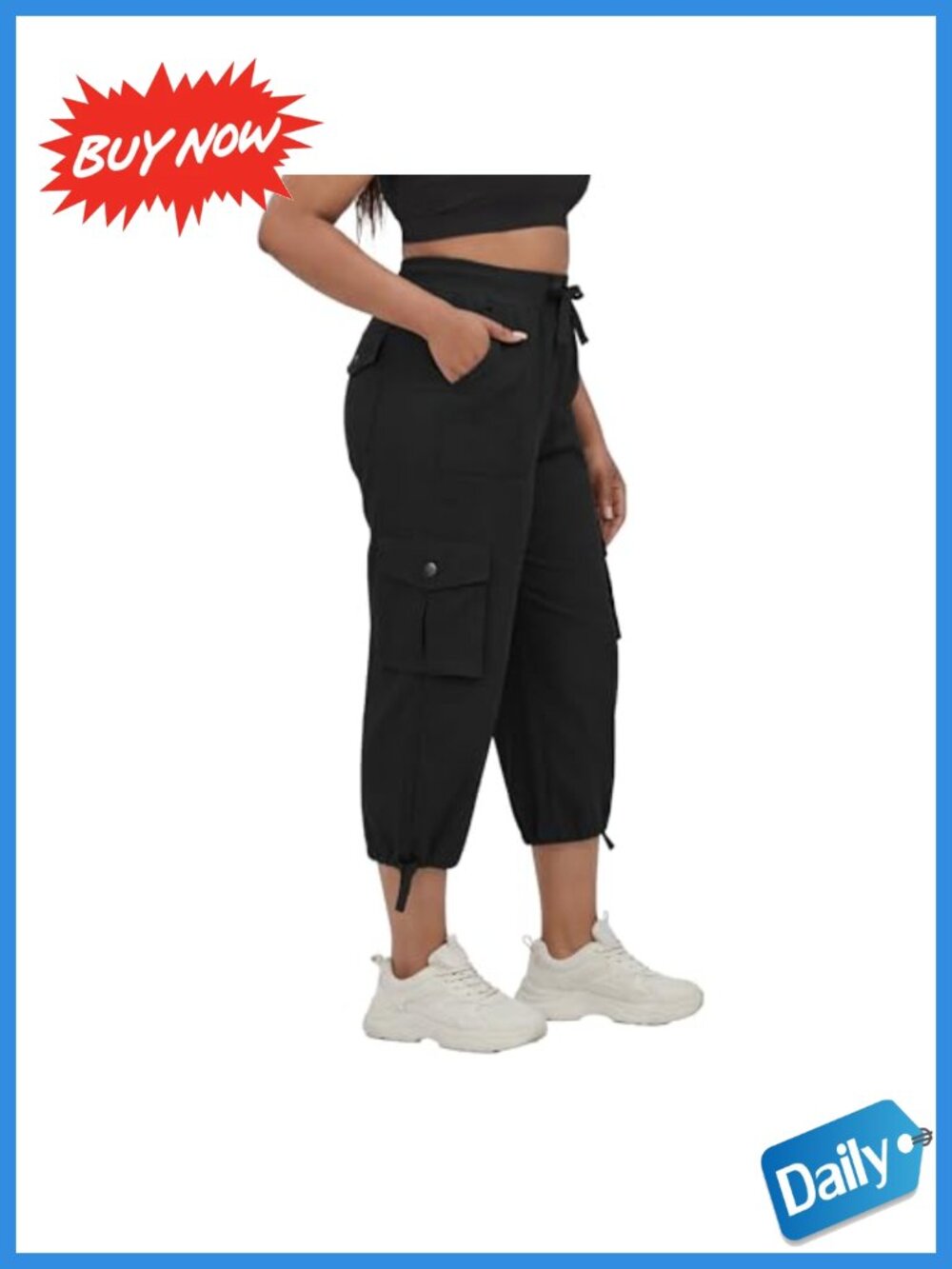 Plus Size Capris with Pockets Lightweight Stretch Pull-On Cargo Wide Leg